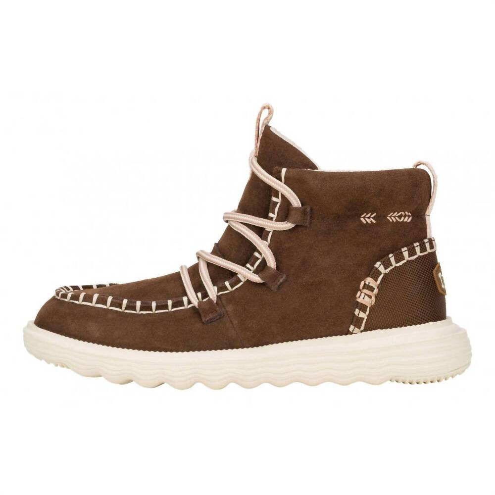 NEW HEY DUDE women's reyes suede upper casual shoe in espresso